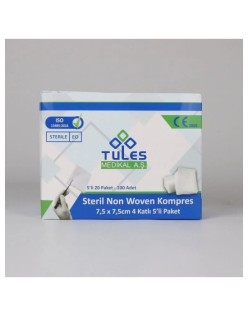 TULESE STERİL EMİCİ GAZ KOMPRES 7.5CMX7.5CM 100LÜ=1KUTU SPANÇ NON WOVEN