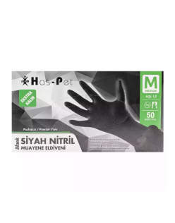 HASPET SİYAH NİTRİL 50Lİ PUDRASIZ MUAYENE ELDİVENİ MEDİUM EXTRA KALIN