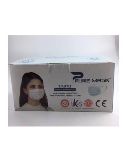 PURE MASK SİYAH 3 KATLI 50Lİ LASTİKLİ MASKE
