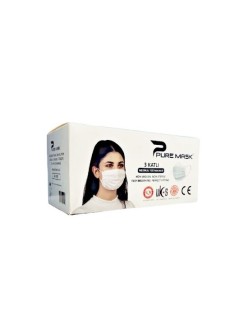 PURE MASK 3 KATLI 50Lİ LASTİKLİ MASKE BEYAZ