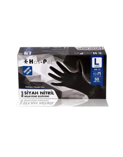 HASPET SİYAH NİTRİL 50Lİ PUDRASIZ MUAYENE ELDİVENİ LARGE EXTRA KALIN